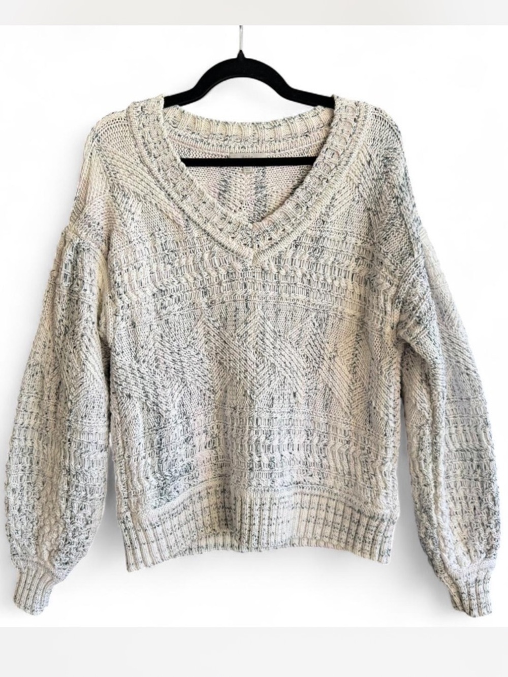 Joie Marled Light Gray V-Neck Cable Knit Sweater
